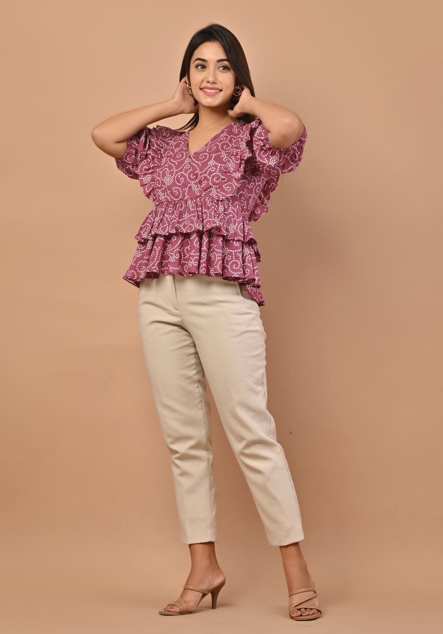 PUKHYA PURPLE COTTON BANDHEJ PRINTED TOP