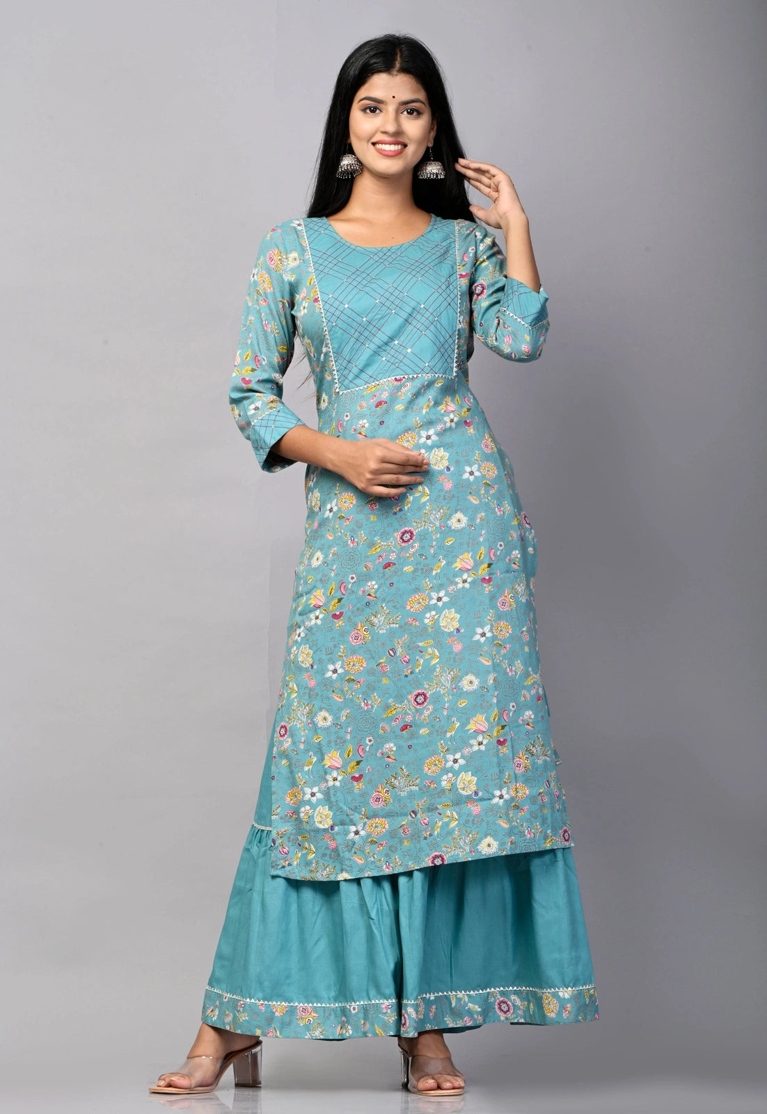 PUKHYA WOMEN'S STRAIGHT KURTA WITH SHARARA RAYON