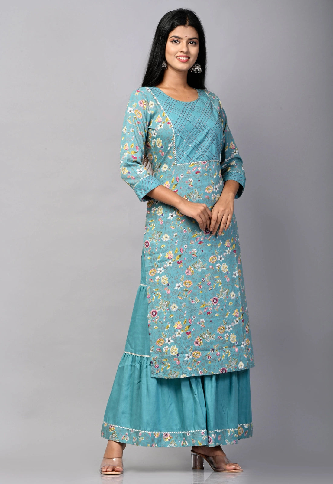 PUKHYA WOMEN'S STRAIGHT KURTA WITH SHARARA RAYON