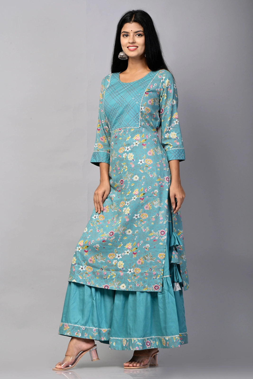 PUKHYA WOMEN'S STRAIGHT KURTA WITH SHARARA RAYON